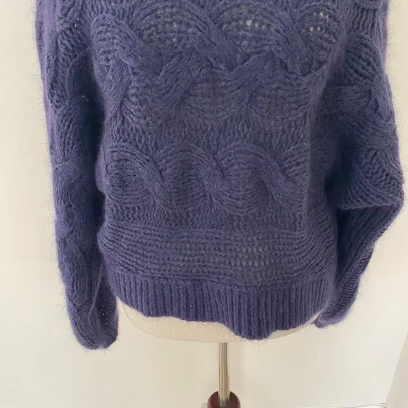 Farm Rio Cable Knit Sweater Wool Blend Blue - Picture 3 of 13